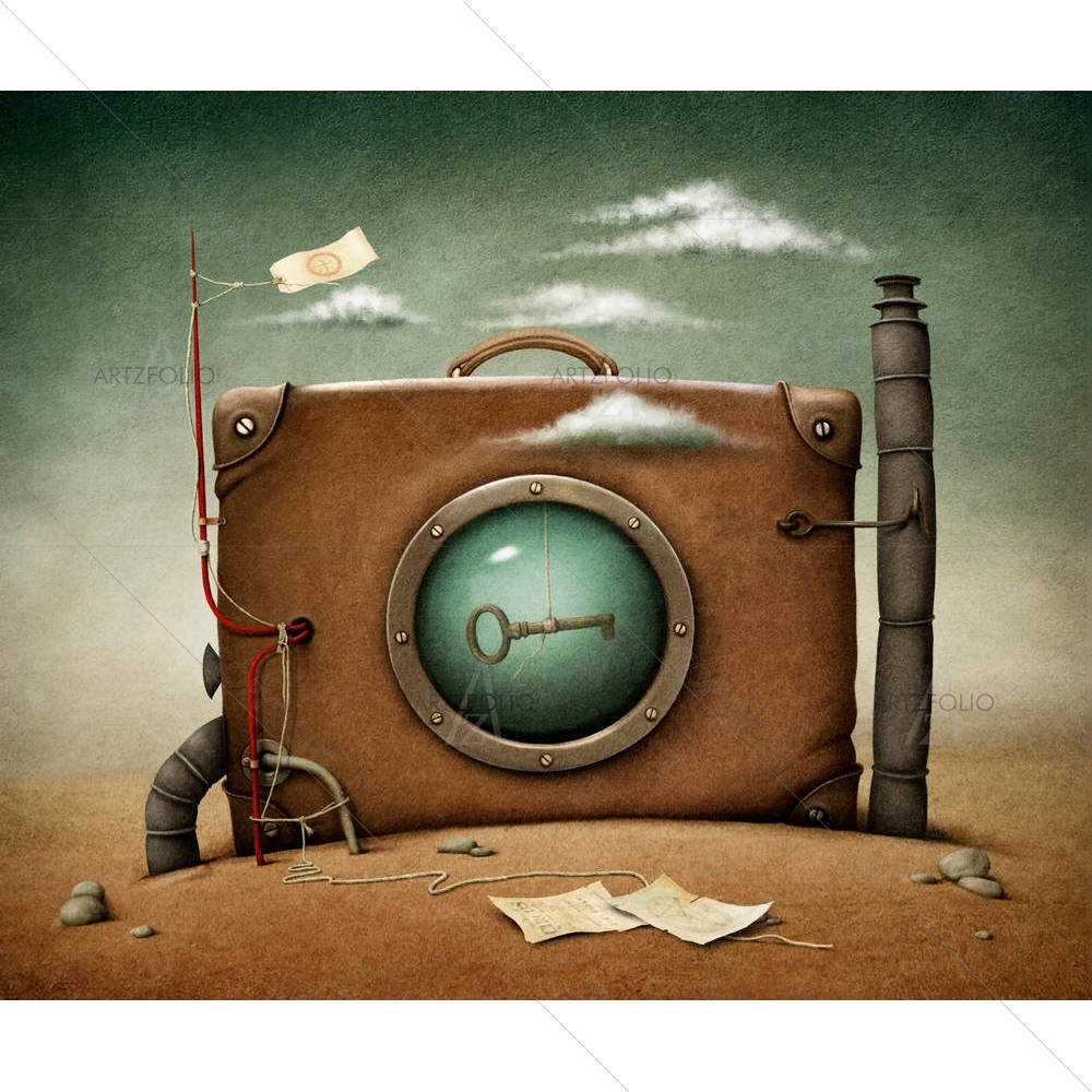 Lone Suitcase In Desert — Ancient custom art by ArtzFolio