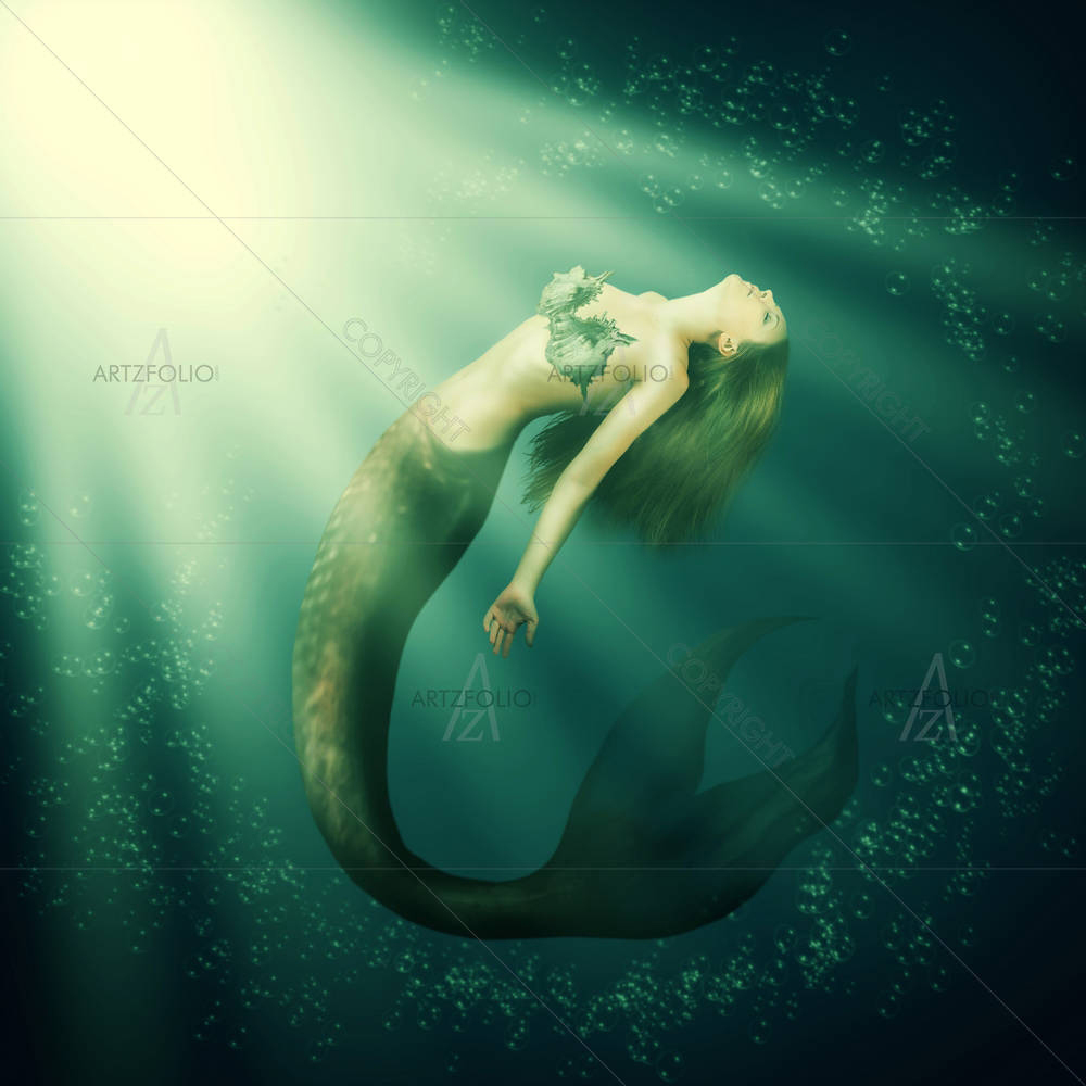 Mermaid With Fish Tail In The Sea Under Water — custom-size art design 5003037