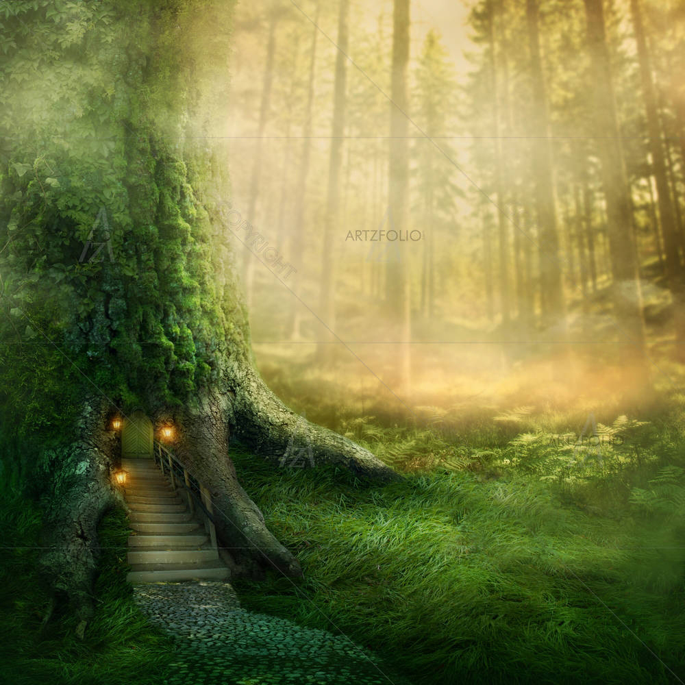 Fantasy Tree House In Forest D2 — Fantasy custom art by ArtzFolio