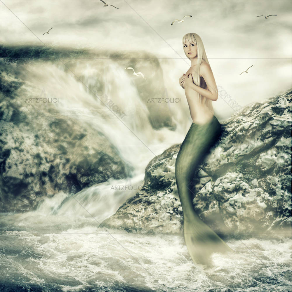 Beautiful Mermaid Sitting On A Rock — Devotional custom art by ArtzFolio