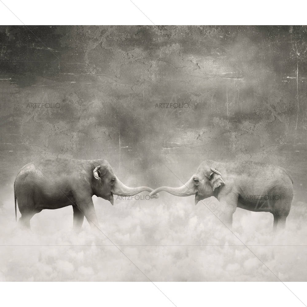 Elephants With Their Trunks Like Lovers — custom-size art design 5003079