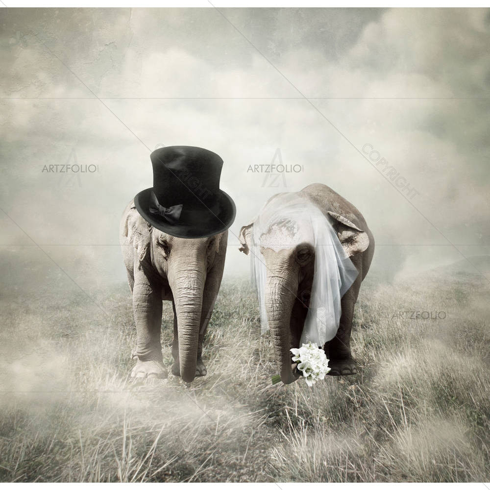 Elephant Getting Married In Twenties Style — Ancient custom art by ArtzFolio