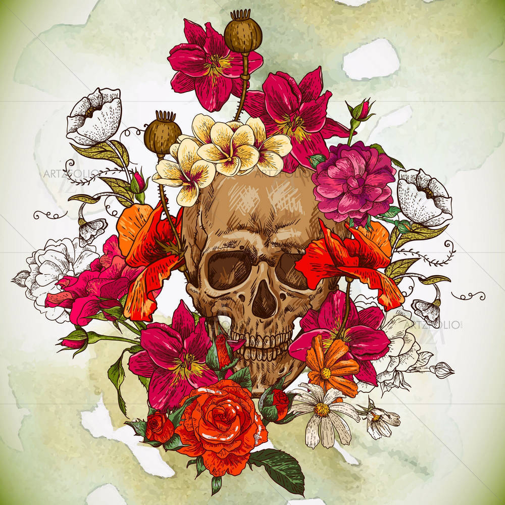 Skull & Flowers — Botanical custom art by ArtzFolio