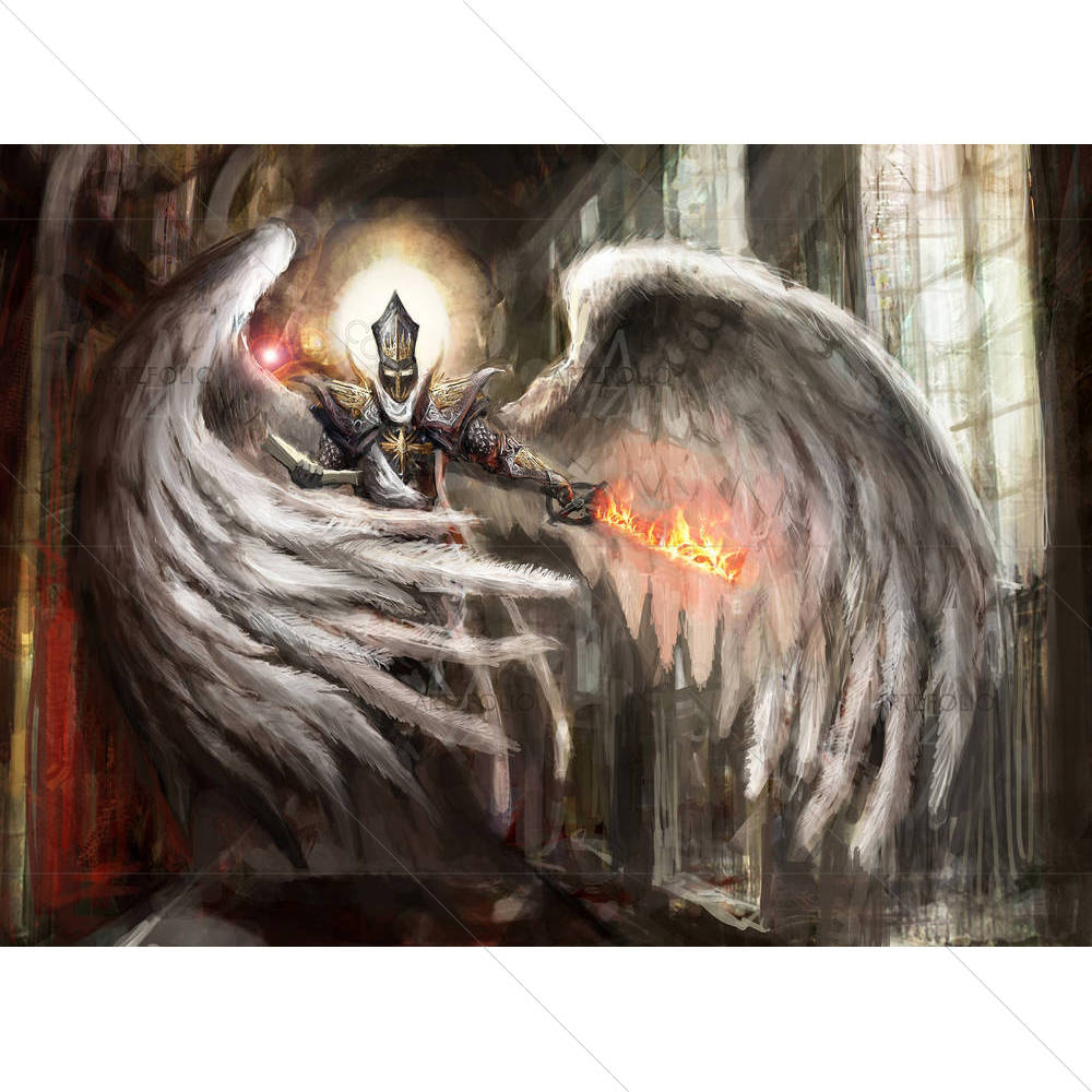 Angel With Burning Sword In Catedral — Devotional custom art by ArtzFolio