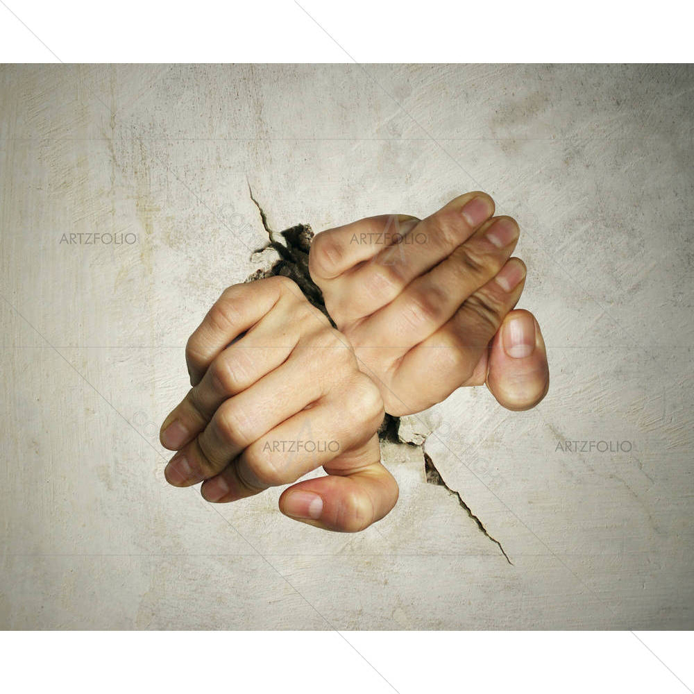 Two Hands Trying Hard To Break The Wall — custom-size art design 5003101