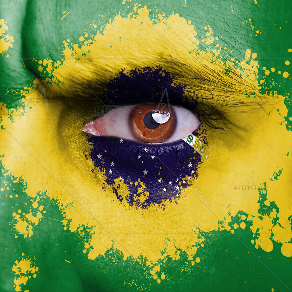 Brazil Flag Painted On Angry Man Face — custom-size art design 5003129