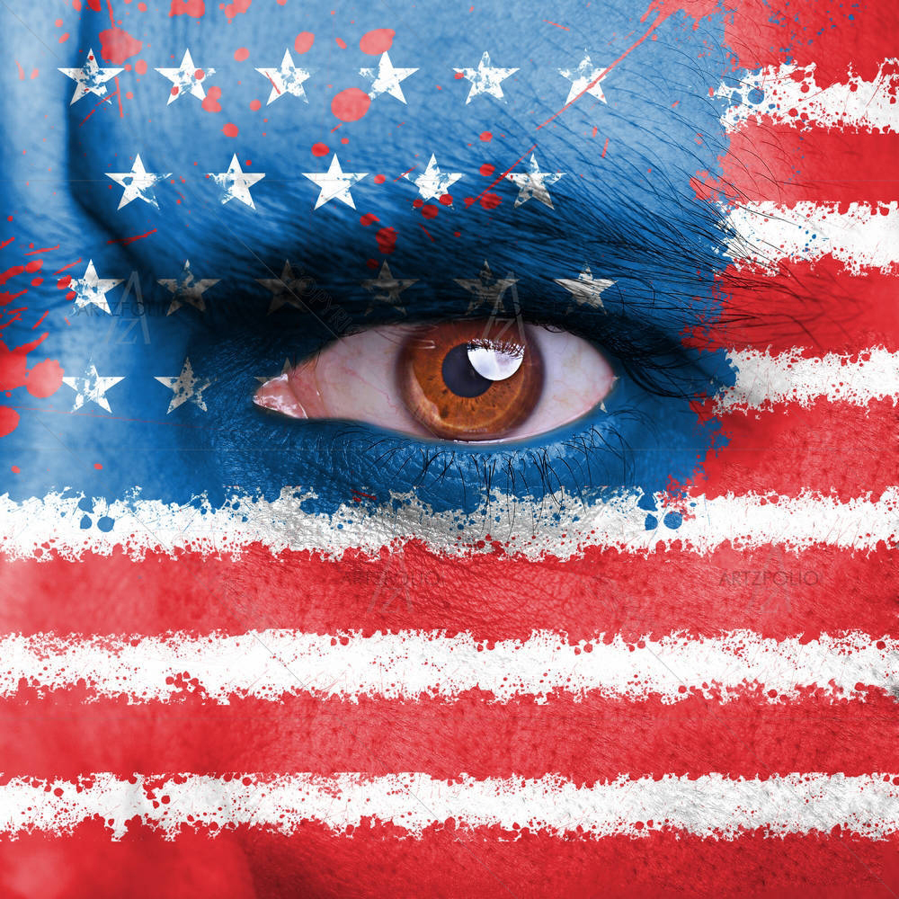USA Flag Painted On Angry Man Face — custom-size art design 5003132