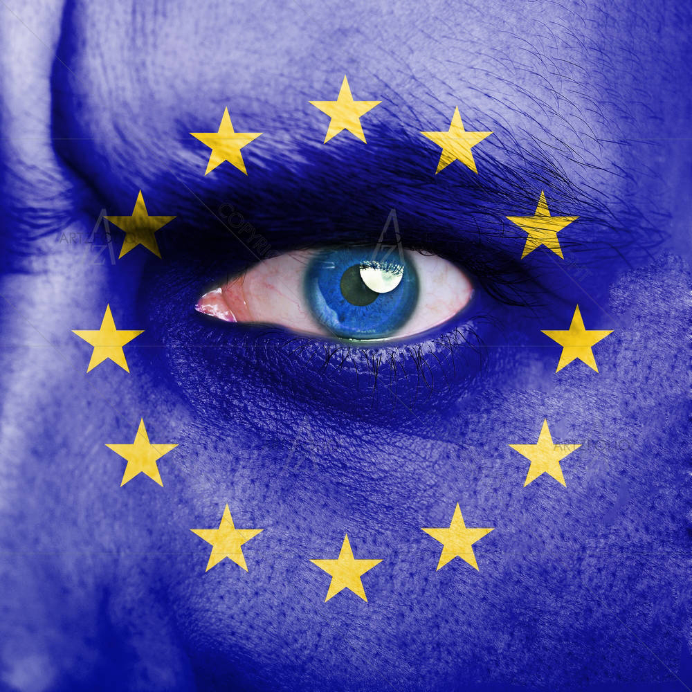 European Union Flag Painted On Man Face — Adult custom art by ArtzFolio