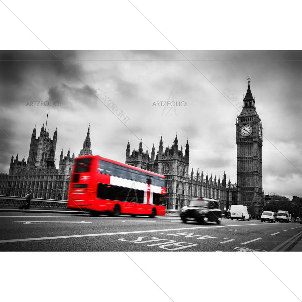 Red Buses, Big Ben & Westminster Palace in London UK D1 — custom-size art design 5003142
