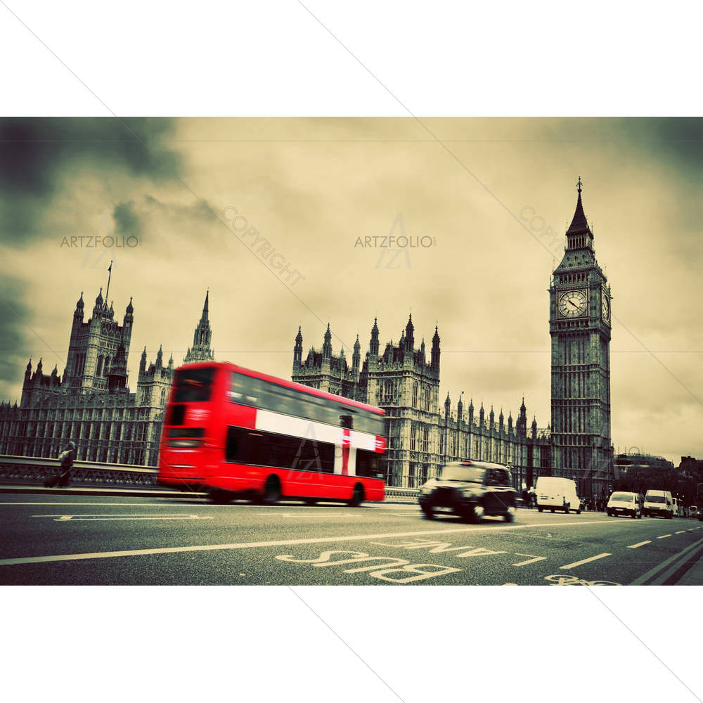 Red Buses, Big Ben & Westminster Palace in London UK D2 — custom-size art design 5003143