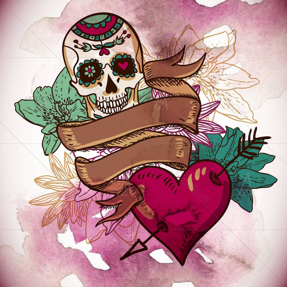 Skull, Hearts & Flowers — custom-size art design 5003175