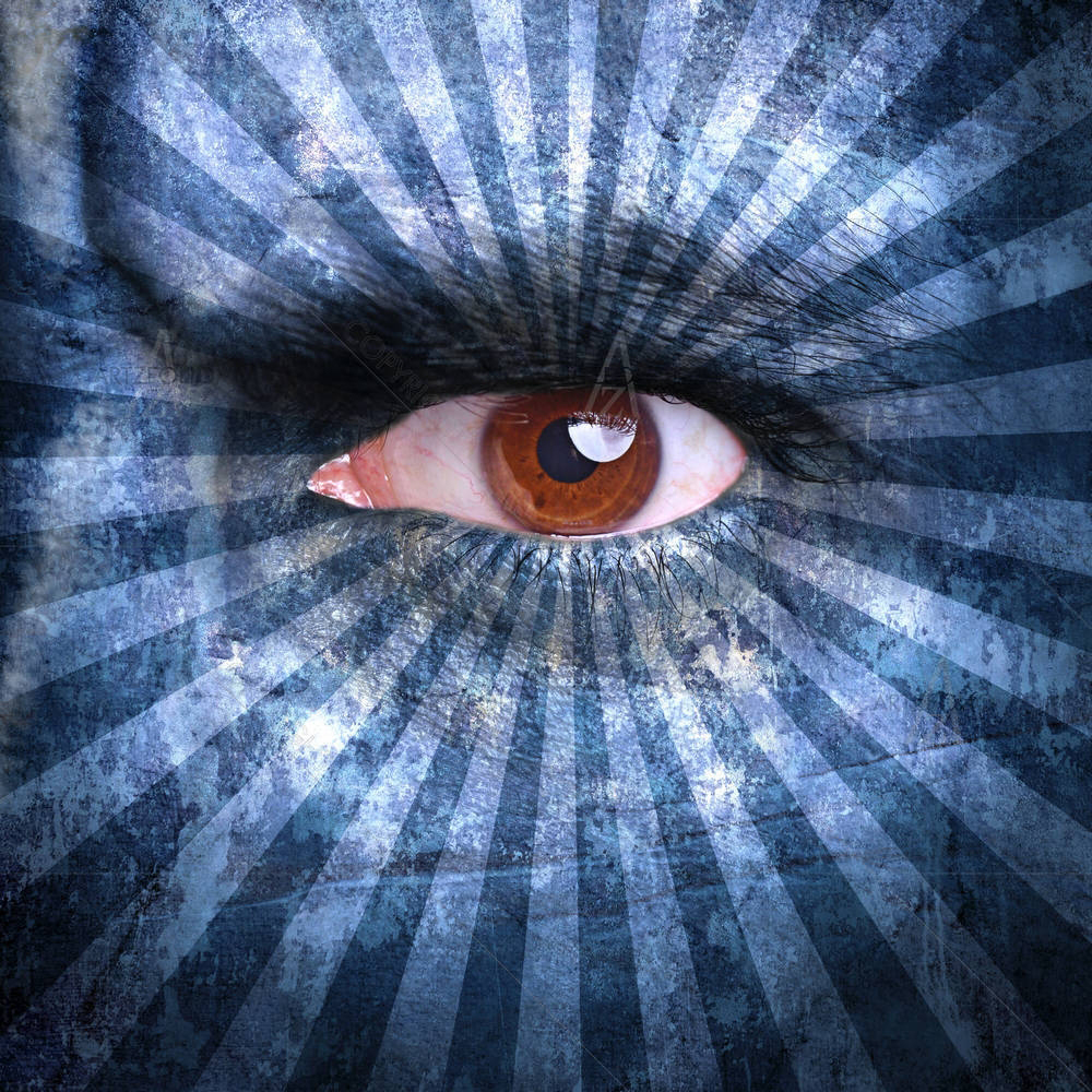 Human Face Covered With Blue Stripes — Stripes art