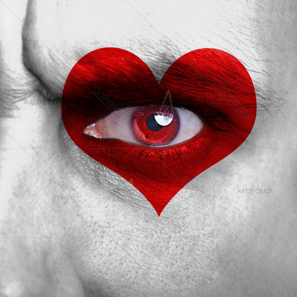 Human Face With Red Heart On Eye — custom-size art design 5003186