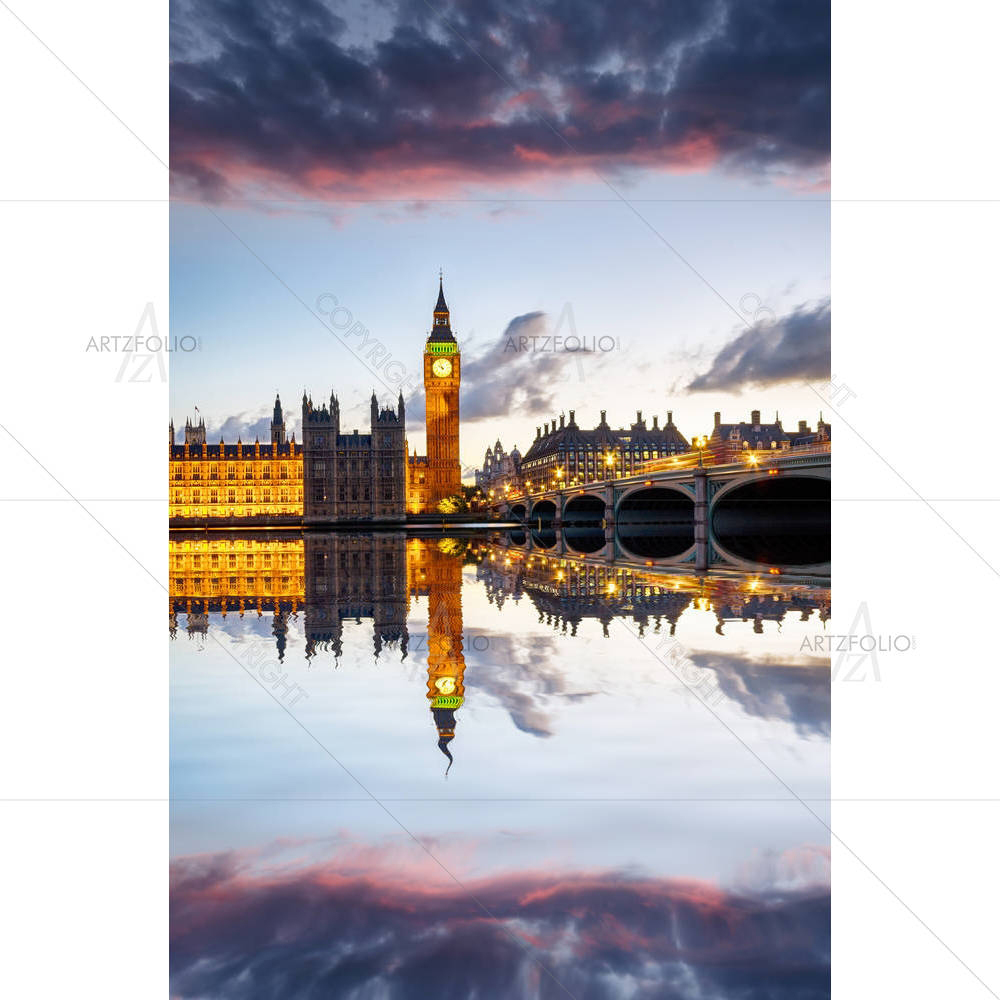 Parliament, Big Ben & Westminster Bridge, London UK — Architecture custom art by ArtzFolio