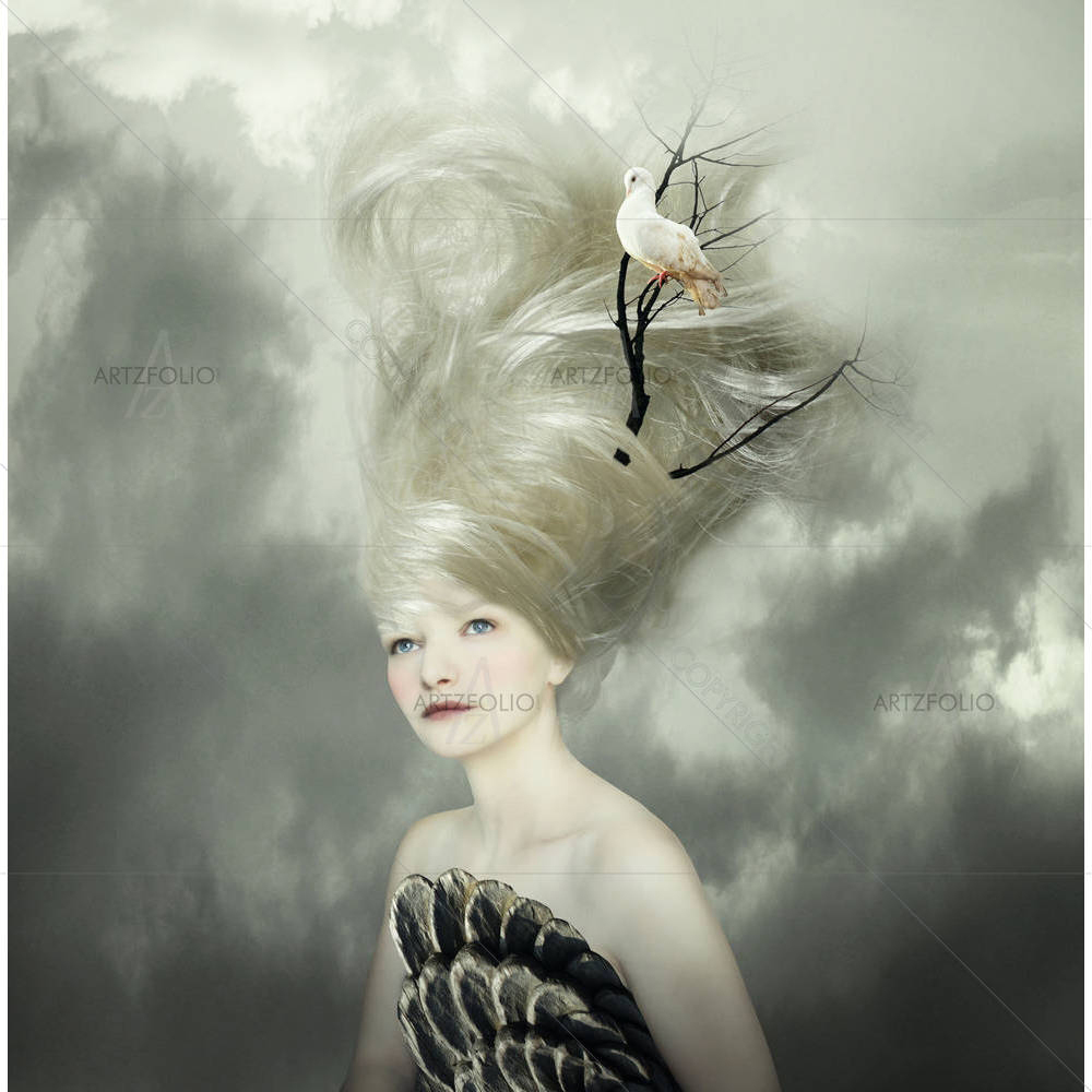 Female Model With A White Dove — Abstract custom art by ArtzFolio