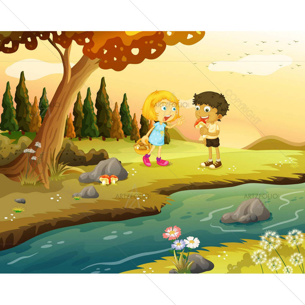 Boy & A Girl Playing At The Forest — Botanical custom art by ArtzFolio
