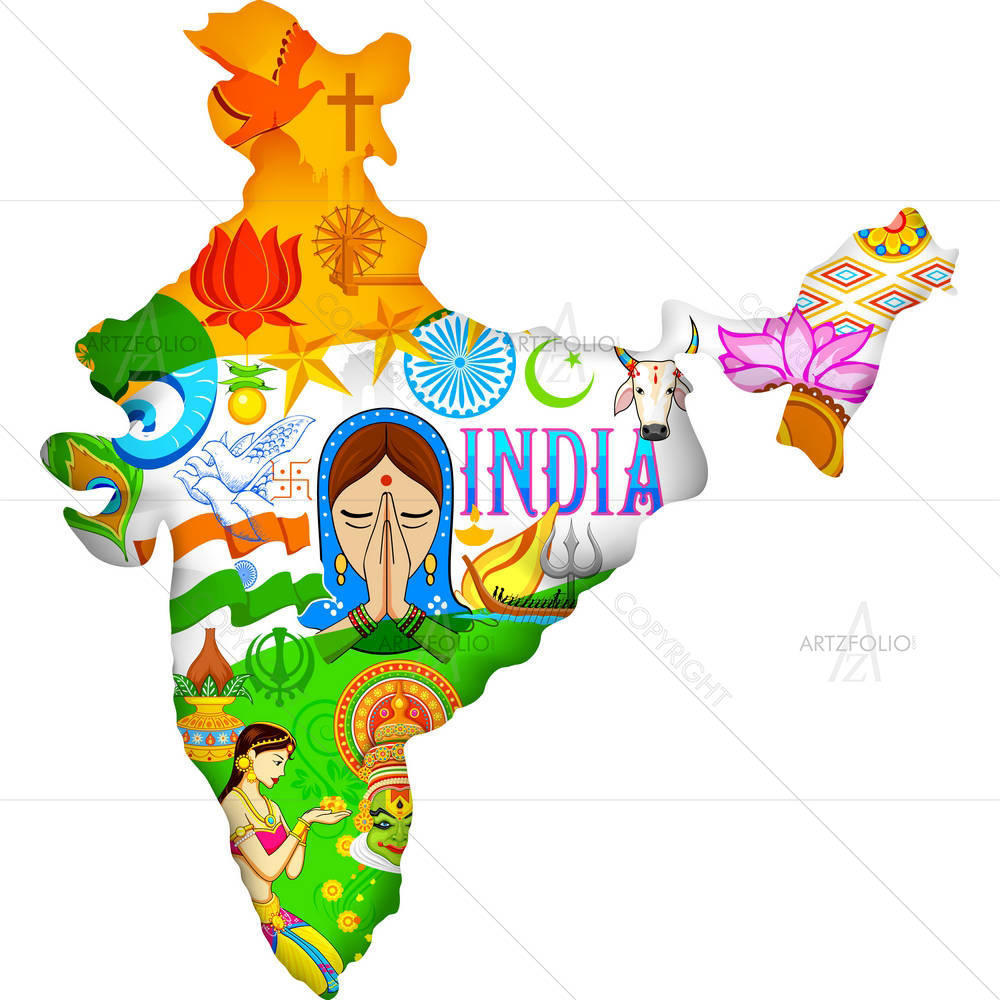 Indian Map Showing Culture Of India — custom-size art design 5003217