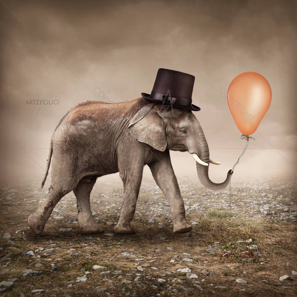 Elephant With A Orange Balloon — custom-size art design 5003250