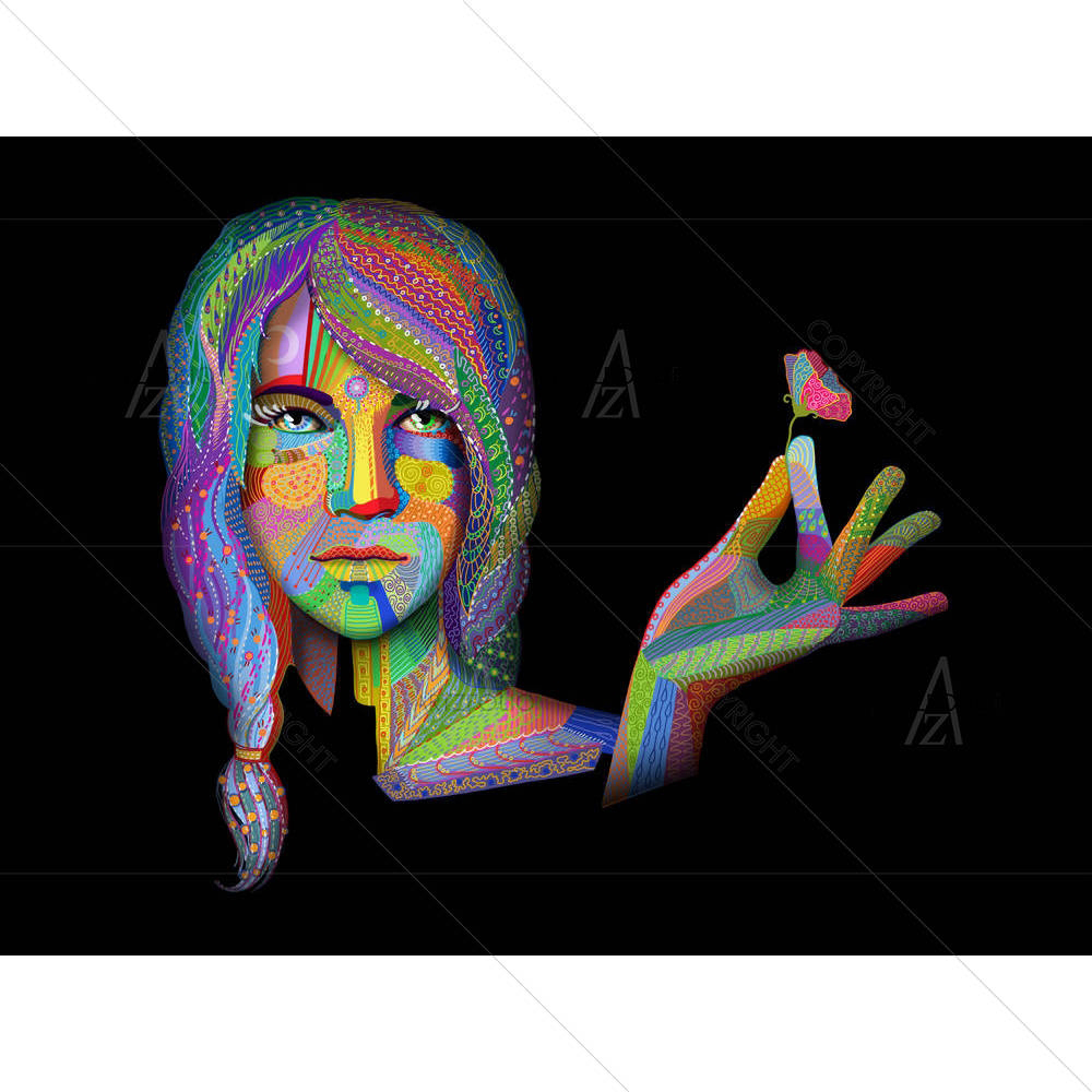 Woman With Multicolored Indian Pattern — custom-size art design 5003258