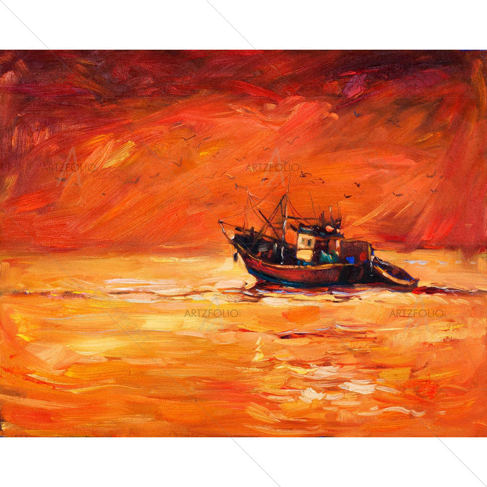 Fishing Boat & Sea D1 — Abstract custom art by ArtzFolio