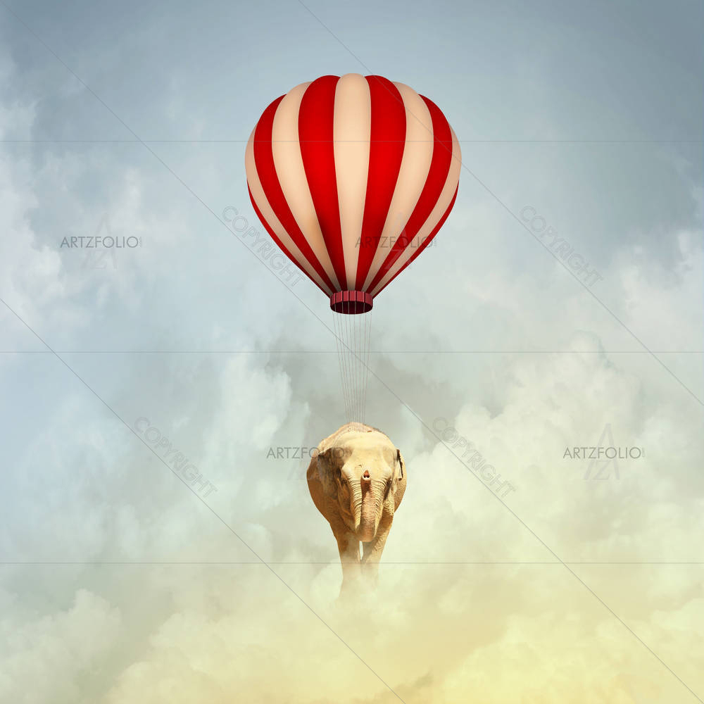 Elephant Flying In Sky — custom-size art design 5003275
