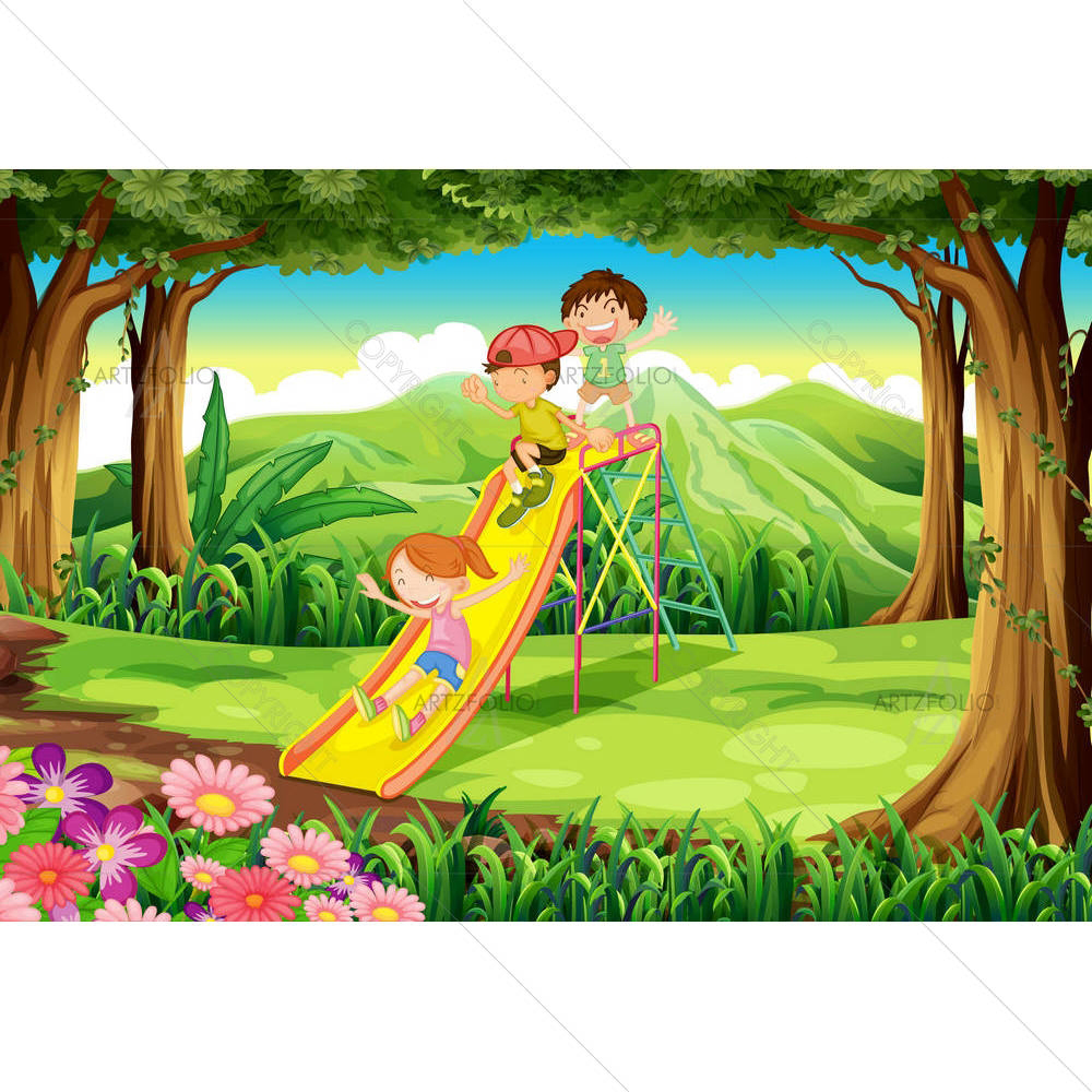 Kids Sliding At The Forest — Botanical custom art by ArtzFolio