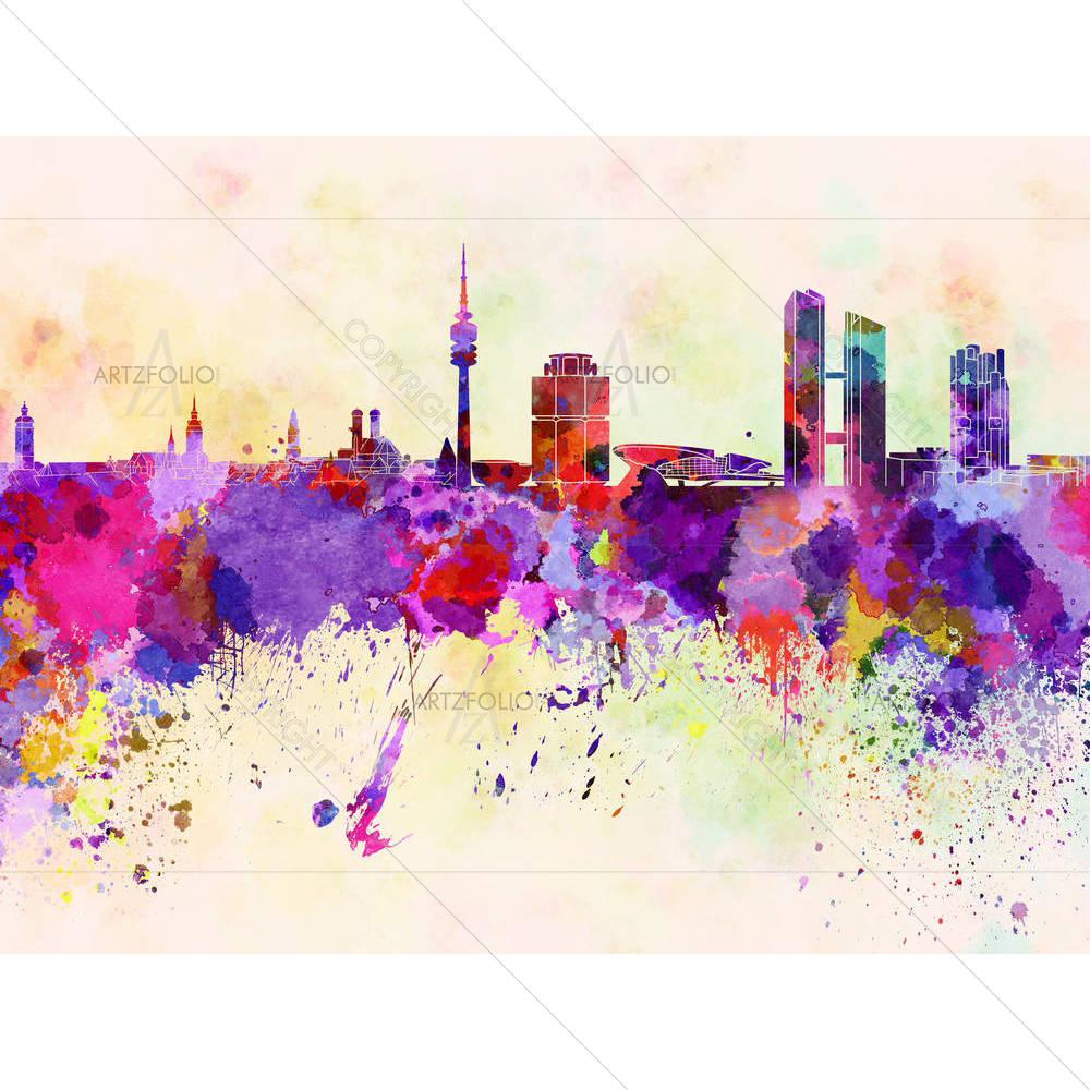 Munich Skyline In Watercolor, Germany — Abstract custom art by ArtzFolio