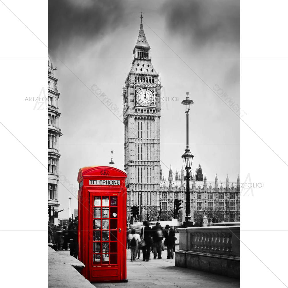 Red Telephone Booth & Big Ben In London, UK D1 — custom-size art design 5003287