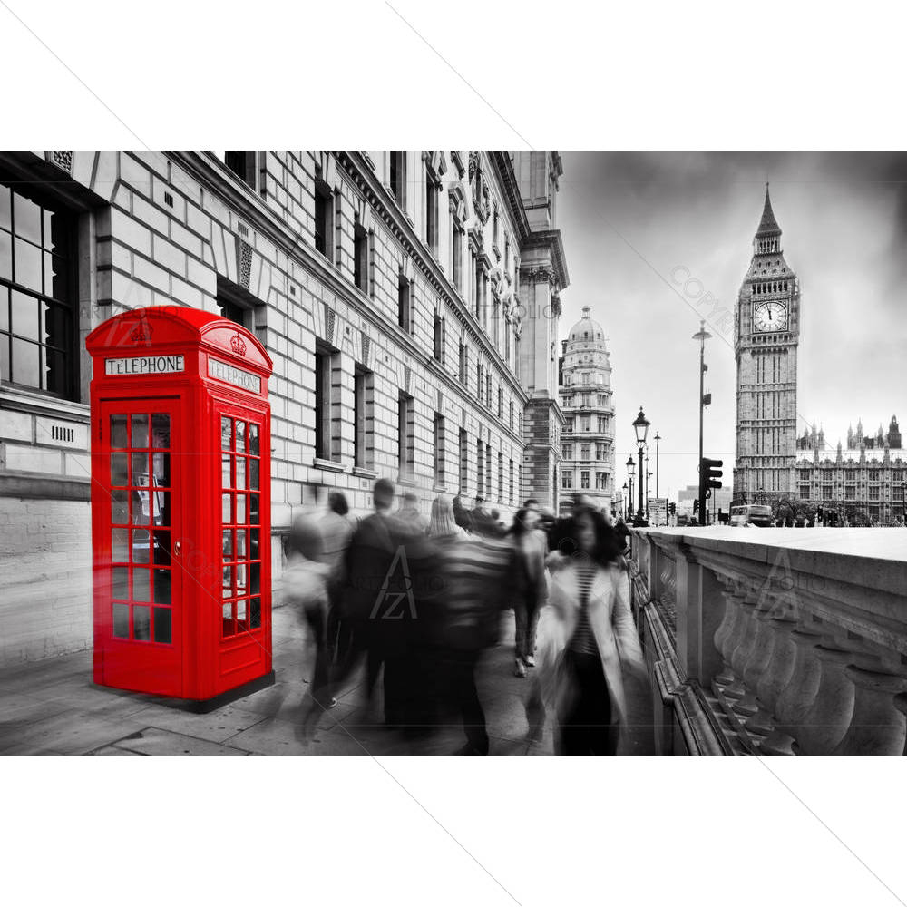 Red Telephone Booth & Big Ben In London, UK D2 — Ancient custom art by ArtzFolio