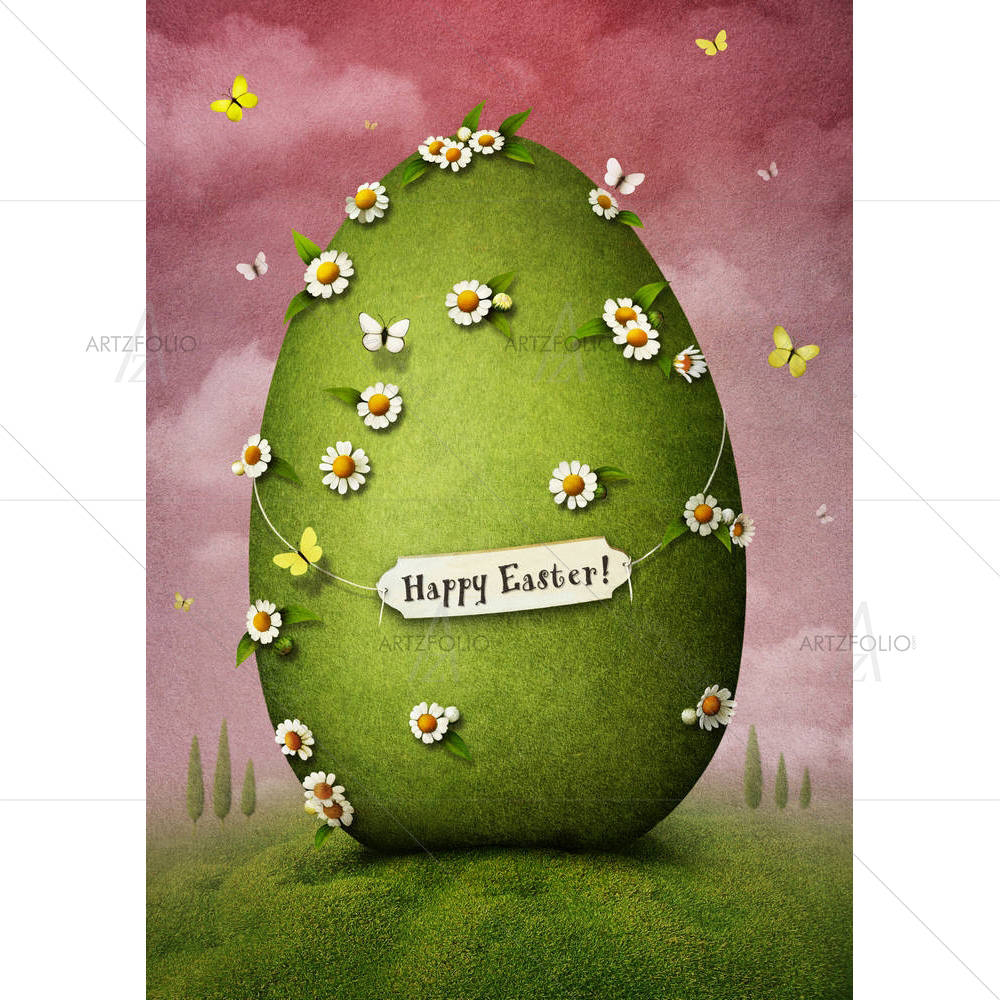 Green Easter Egg — Botanical custom art by ArtzFolio