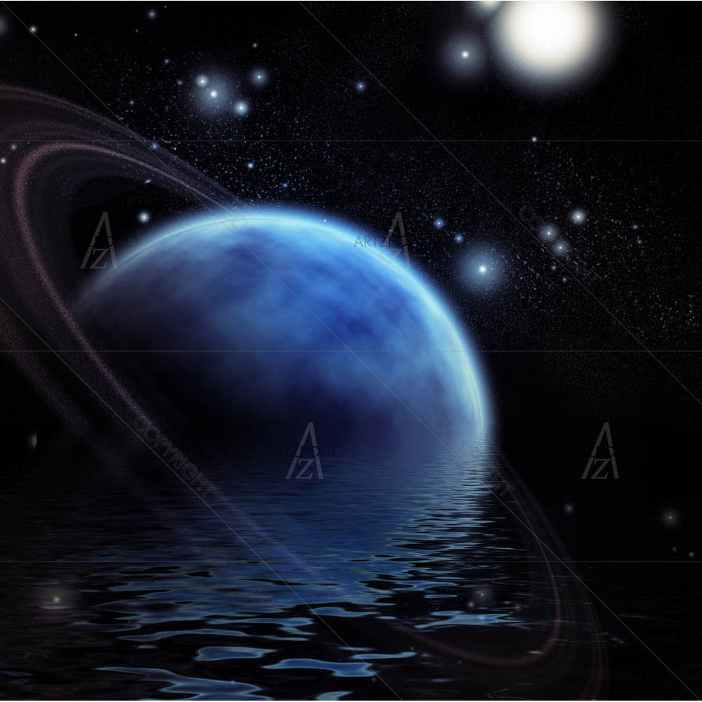 Ringed Planet & Reflection In Water — custom-size art design 5003306