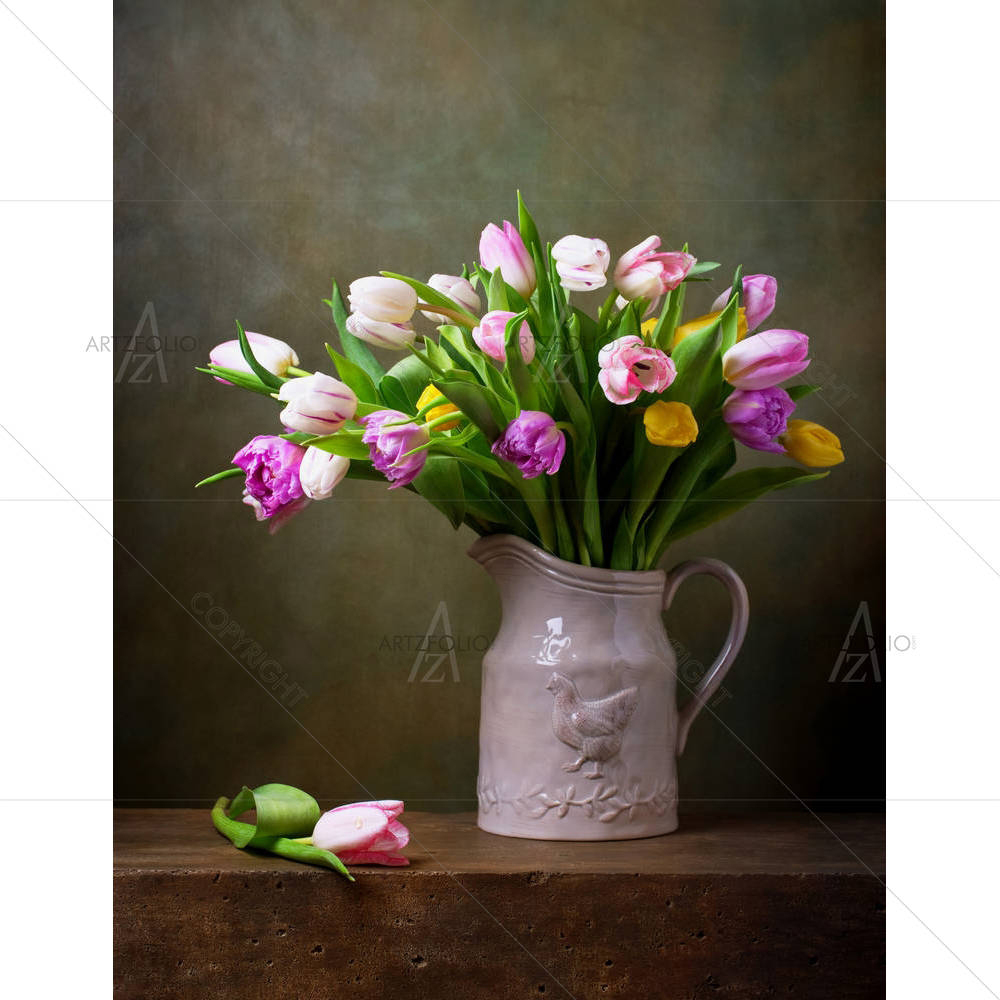 Still Life With Colorful Tulips D2 — Botanical custom art by ArtzFolio