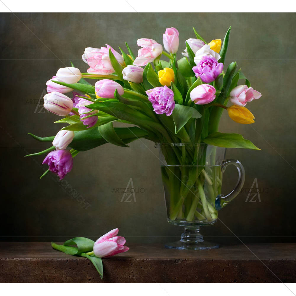 Still Life With Colorful Tulips D3 — custom-size art design 5003319