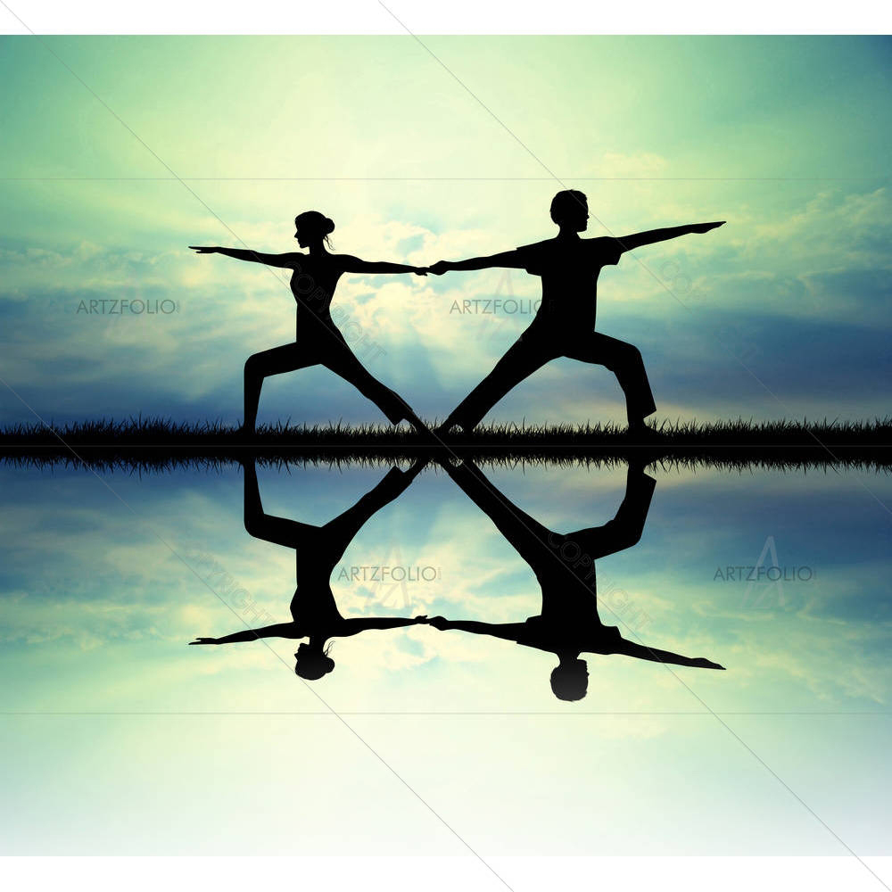 Couple Doing Yoga At Sunset D1 — Nature custom art by ArtzFolio