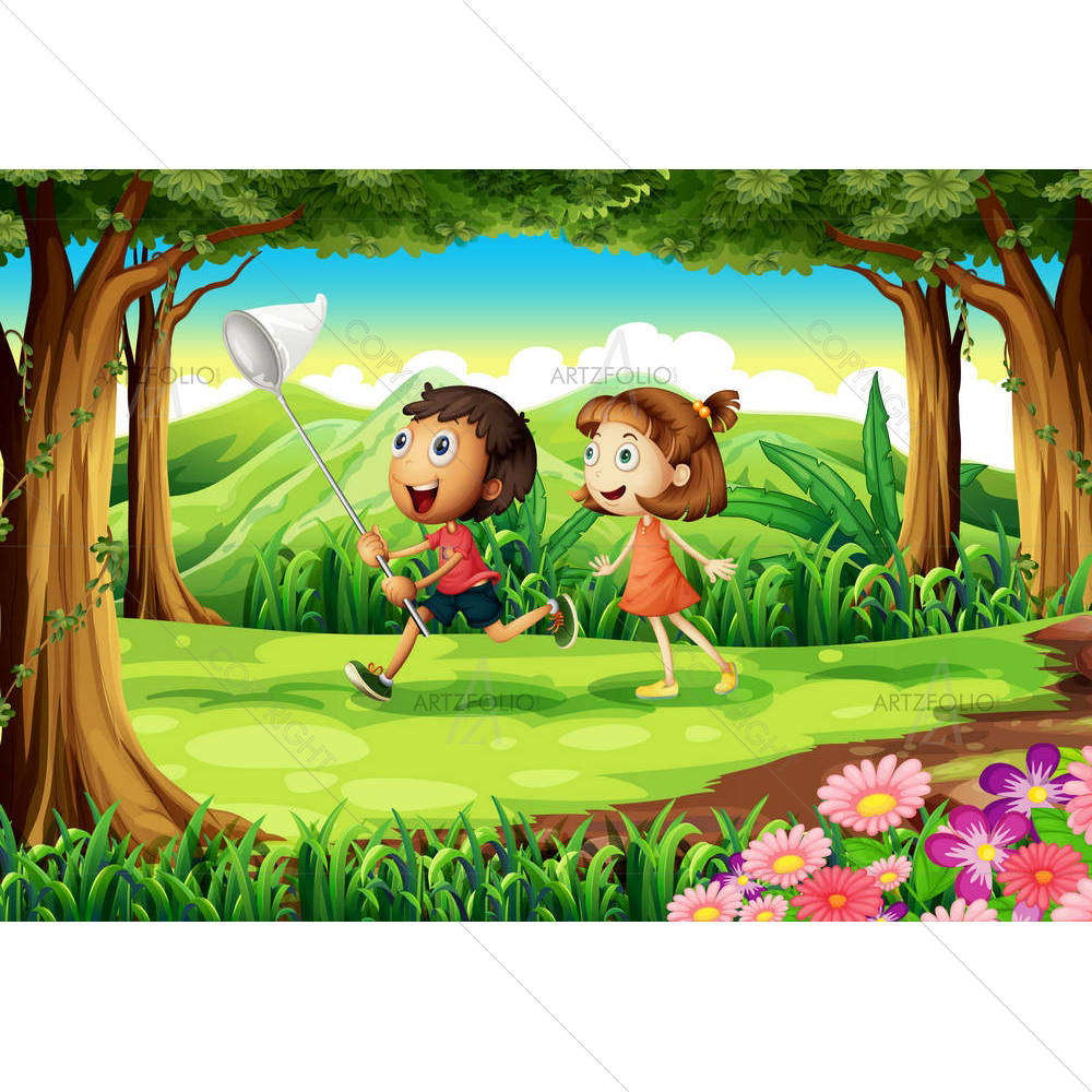 Kids Playing At The Woods — custom-size art design 5003345