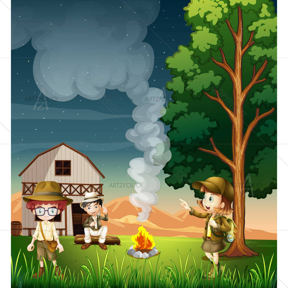 Kids Near The Campfire — Animated Cartoons custom art by ArtzFolio