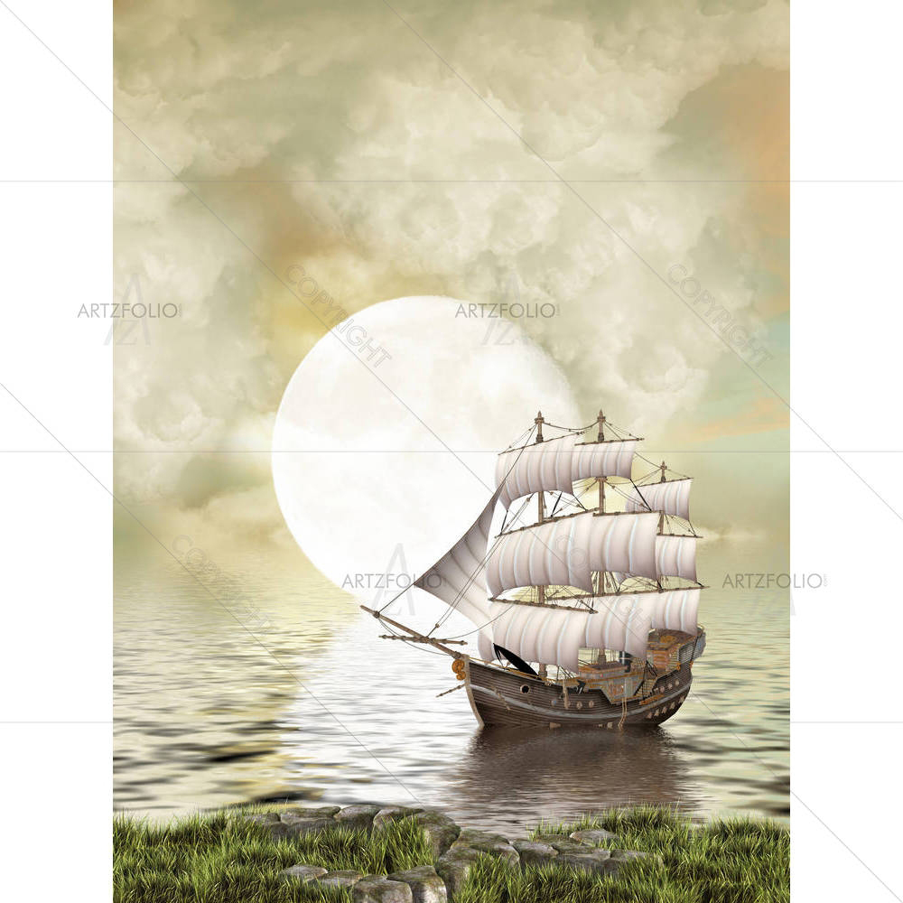 Ocean With Old Ship D1 — custom-size art design 5003381