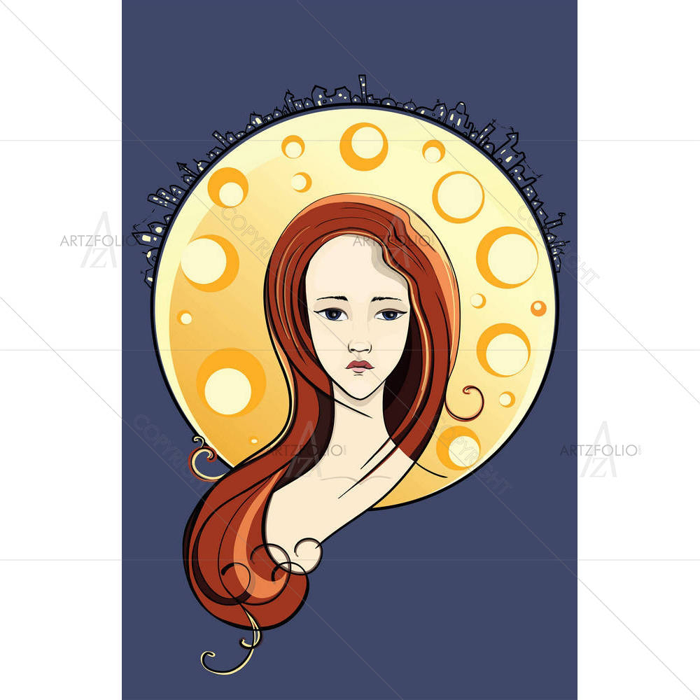 Girl & Lunar City — custom-size art design 5003396