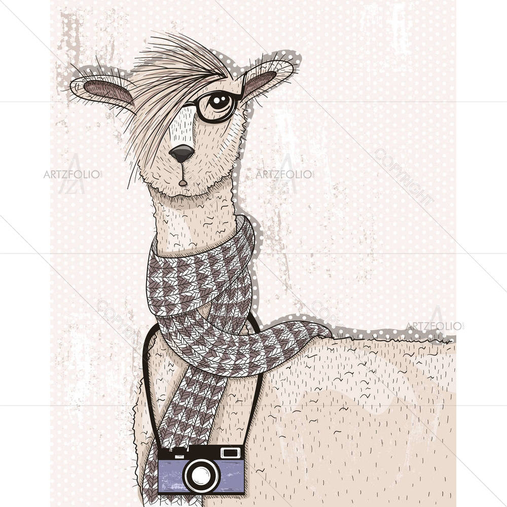Cute Hipster Lama — custom-size art design 5003398