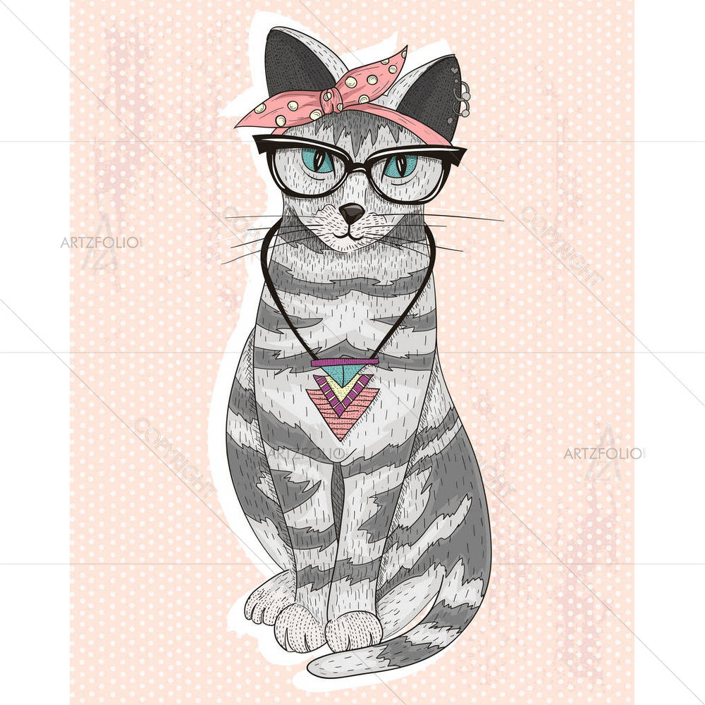 Cute Hipster Rockabilly Cat — custom-size art design 5003399