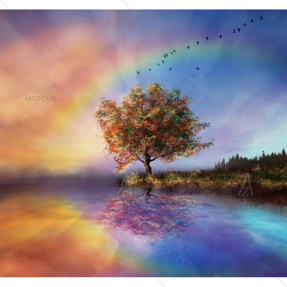 Landscape With A Flowered Tree — custom-size art design 5003409