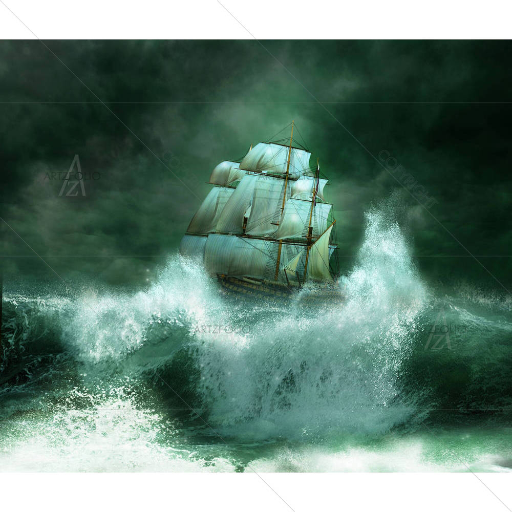 Old Ship In A Thunderstorm — custom-size art design 5003410