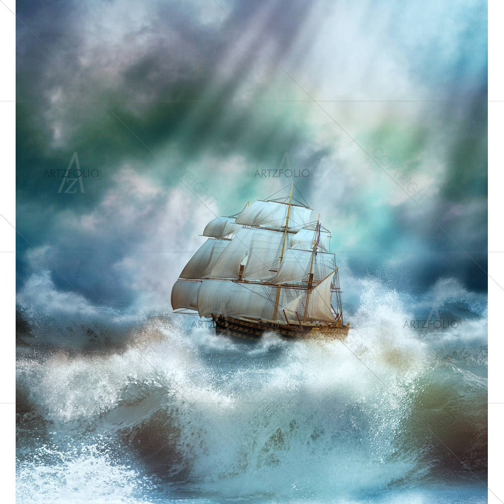 Old Ship Sailing In A Stormy Sea — custom-size art design 5003411