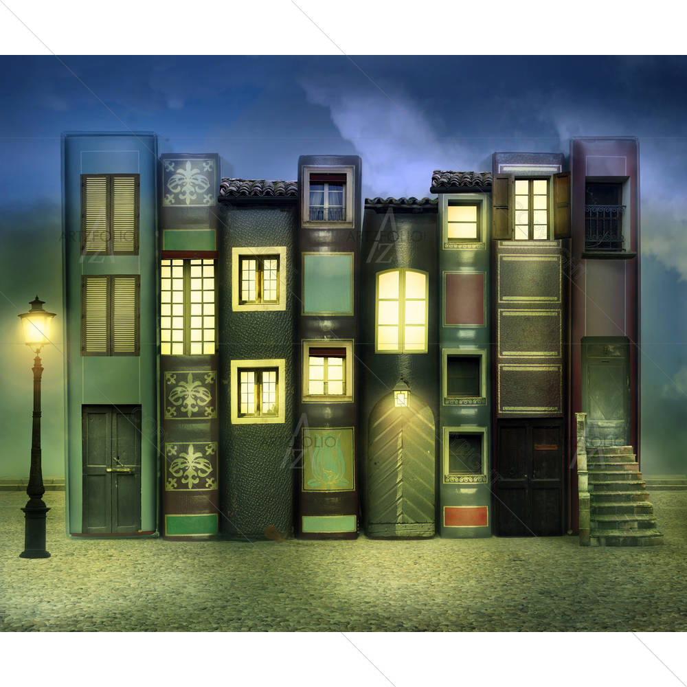 Books With Windows Doors Lamps — Books custom art by ArtzFolio