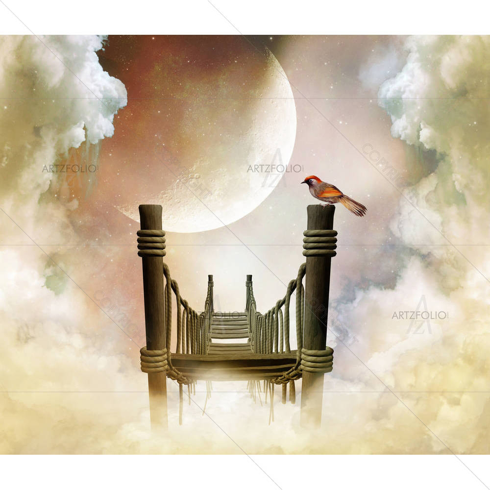 Wooden Bridge With A Bird — custom-size art design 5003447