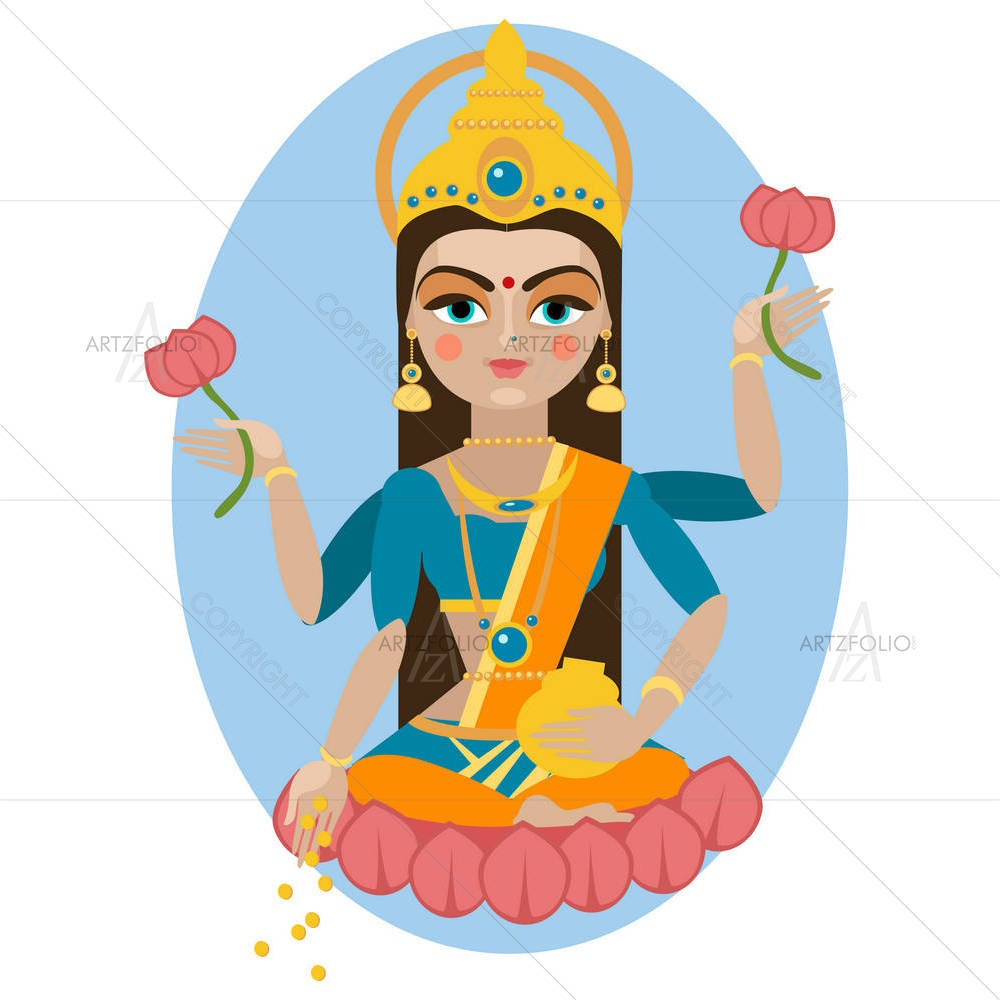 Hindu Deity Mother Lakshmi — Devotional custom art by ArtzFolio