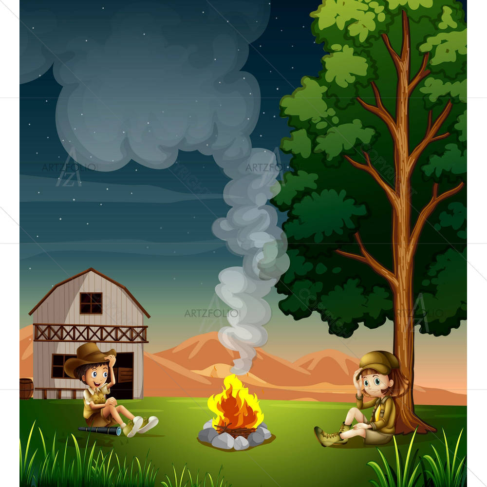 Two Explorers Making A Campfire