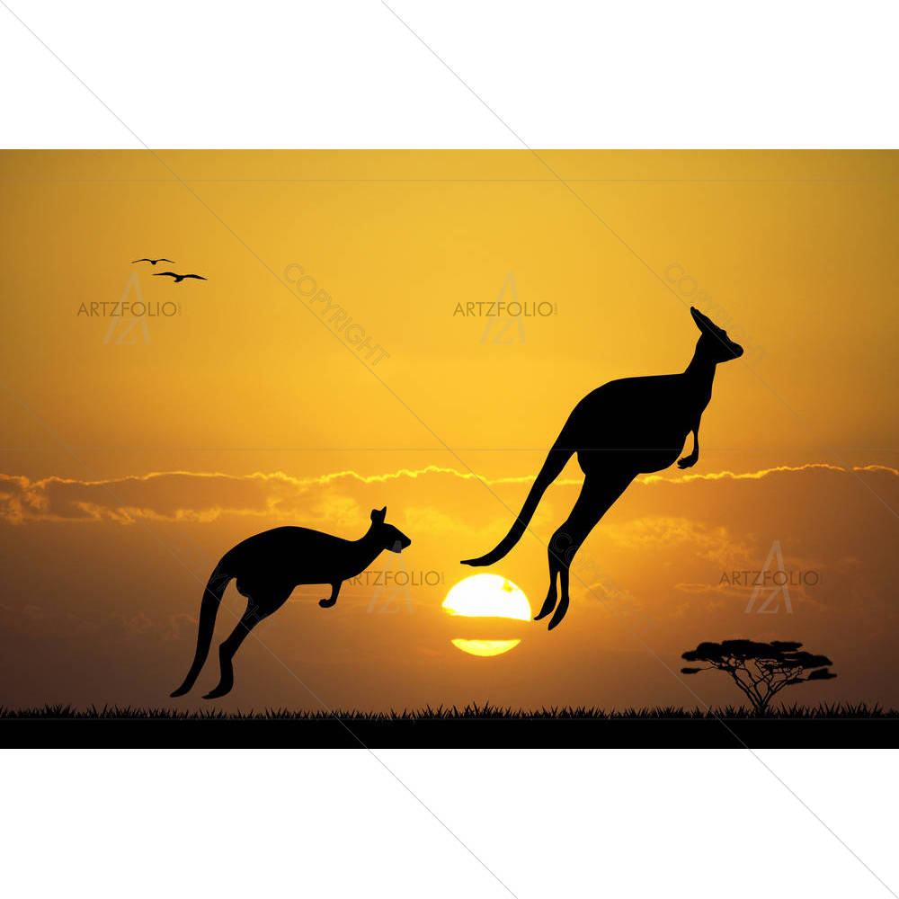 Kangaroos At Sunset — custom-size art design 5003475