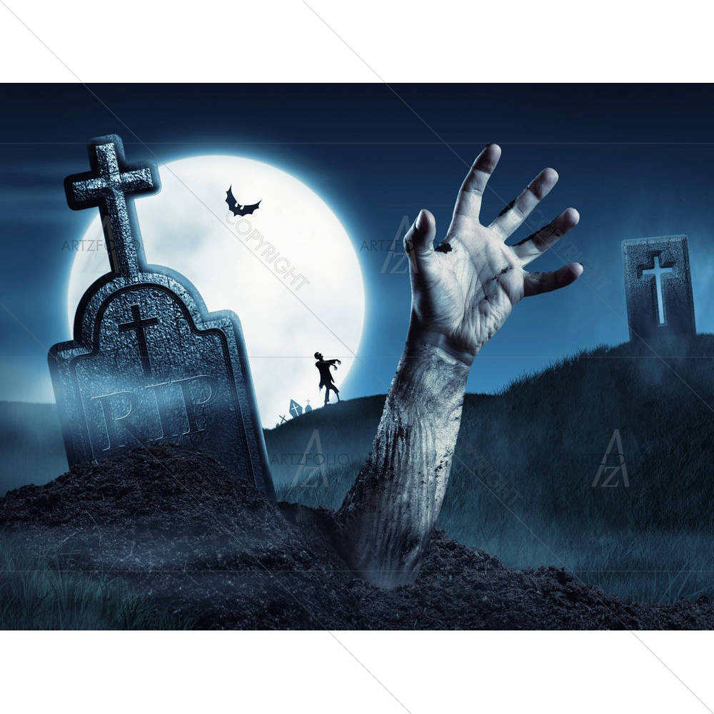 Zombie Hand Coming Out Of His Grave — custom-size art design 5003478