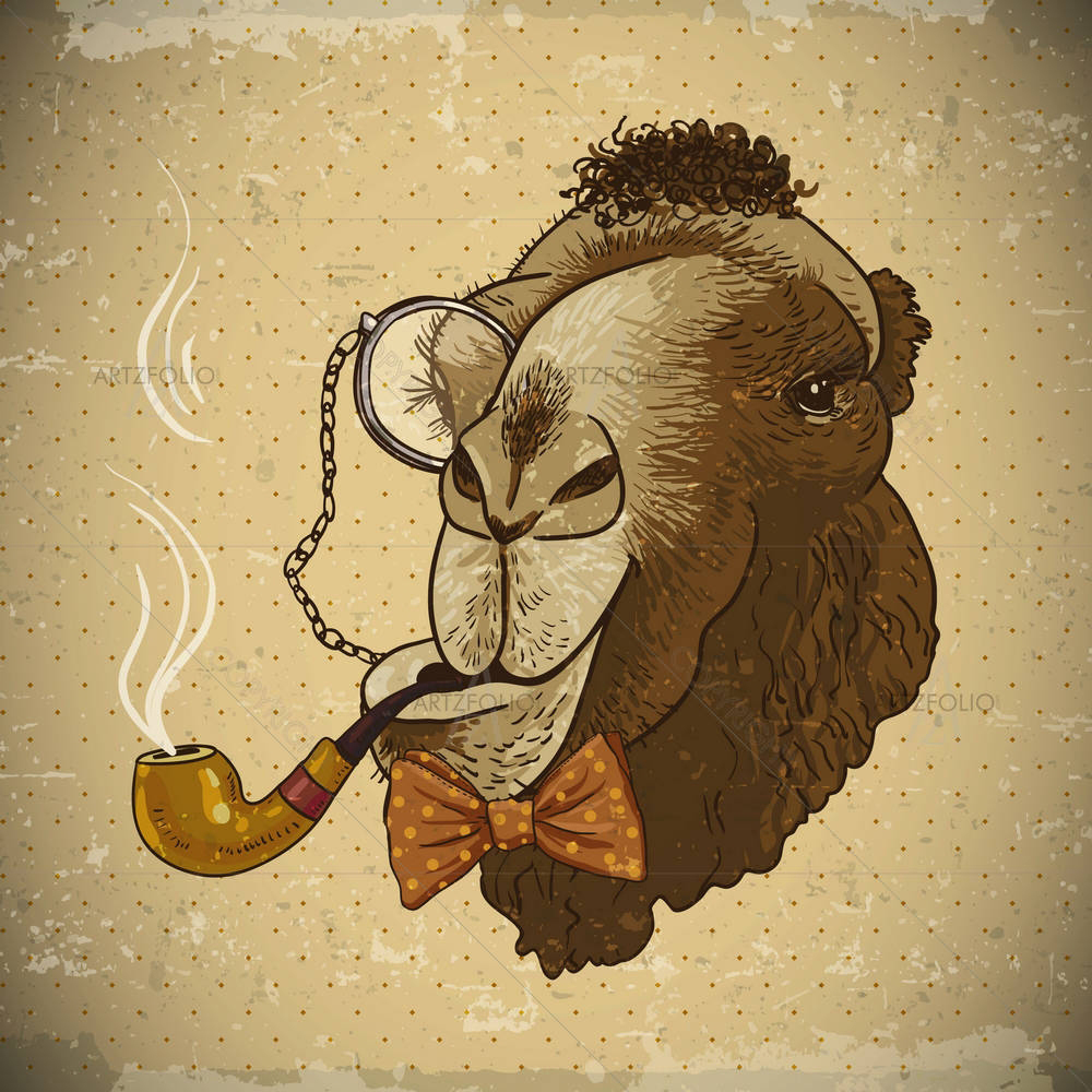 Hipster Camel with a Pipe & Monocle — Ancient custom art by ArtzFolio